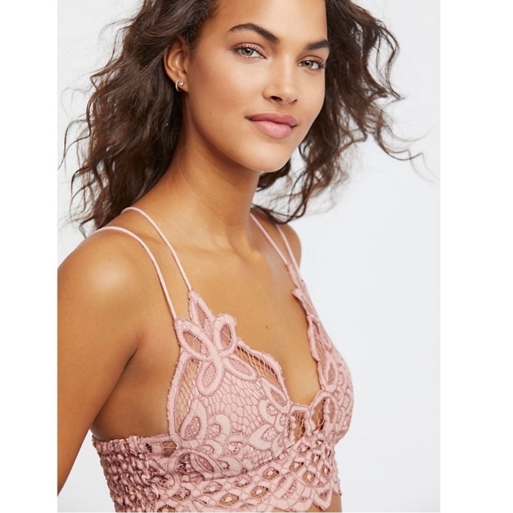 Free People One Adella Bralette Lace Criss Cross Smocked Bralette Sz M Festival - Picture 2 of 7